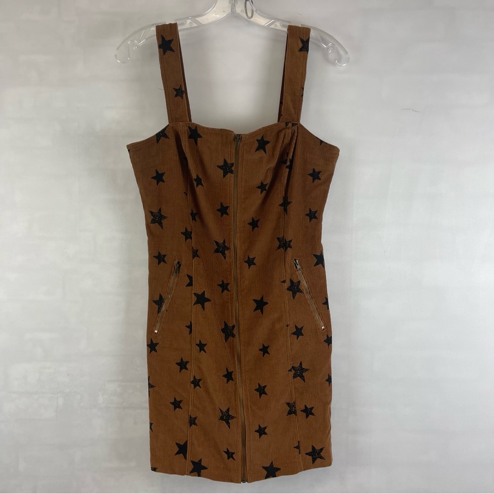 Altar’d State Brown & Black Stars Zip Up Corduroy‎ Dress Size Small